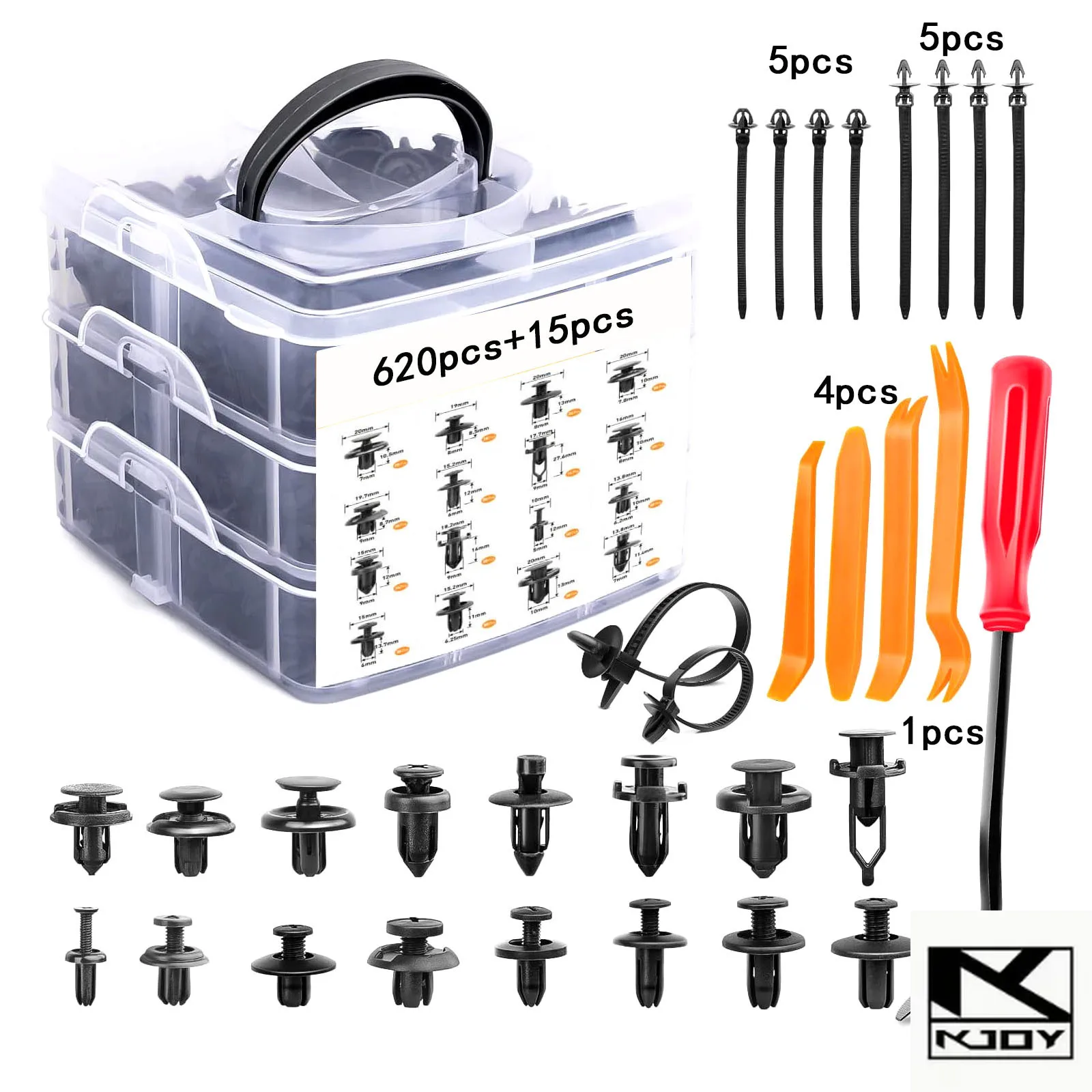 kkjoy 620Pcs Car Fastener Rivet Clips for Bumper Fender suit for most vehicles