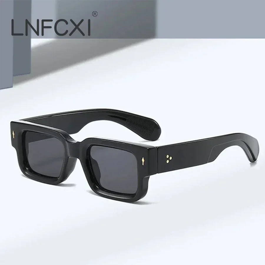 LNFCXI New Square Sunglasses Men Vintage Rivets Trending Clear Ocean Blue Gradient Lens Shades UV400 Women Punk Sun Glasses