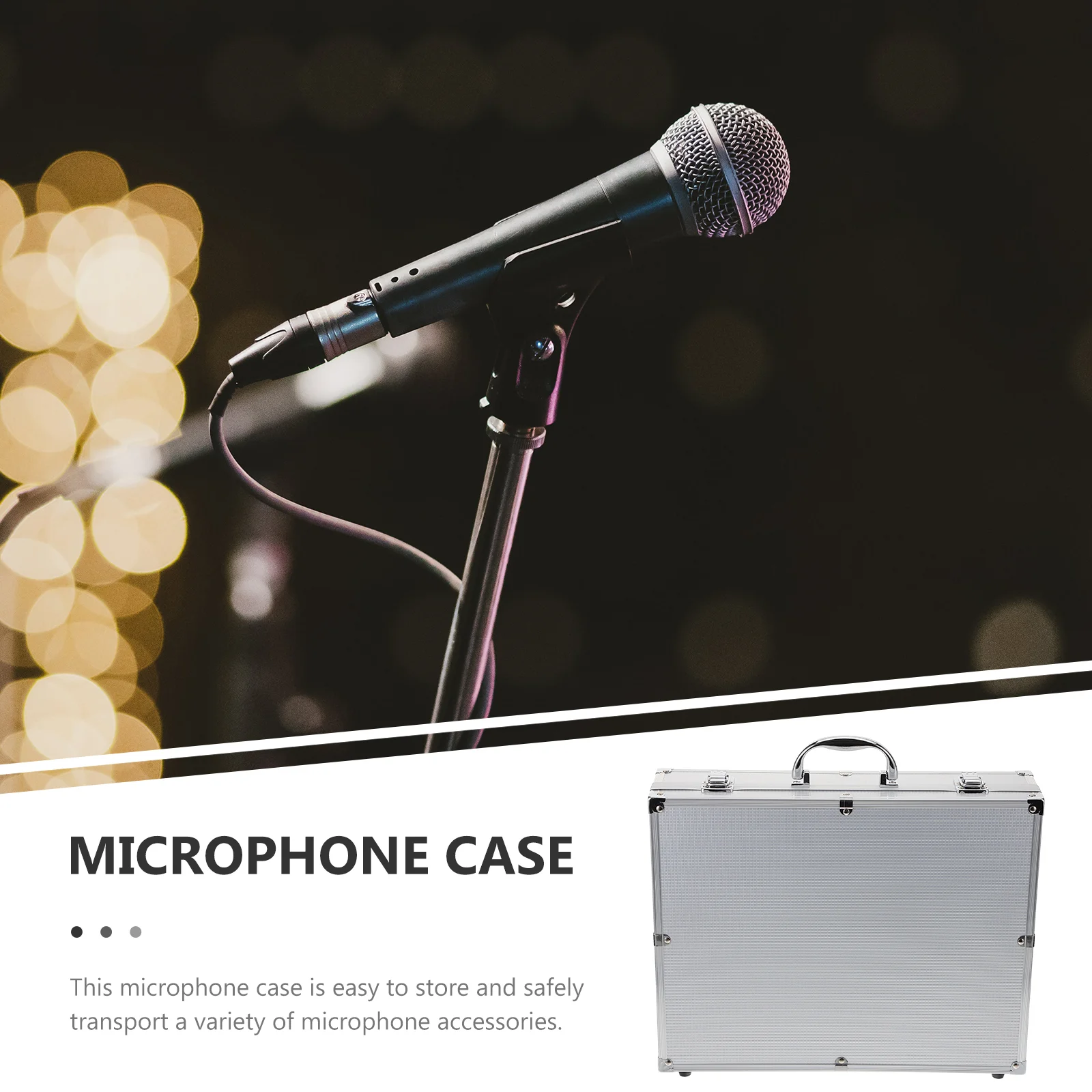 Handheld Microphone Case Silver Aluminum Storage Box With Handle Protective Mic Holder Cordless Microphone Travel Case