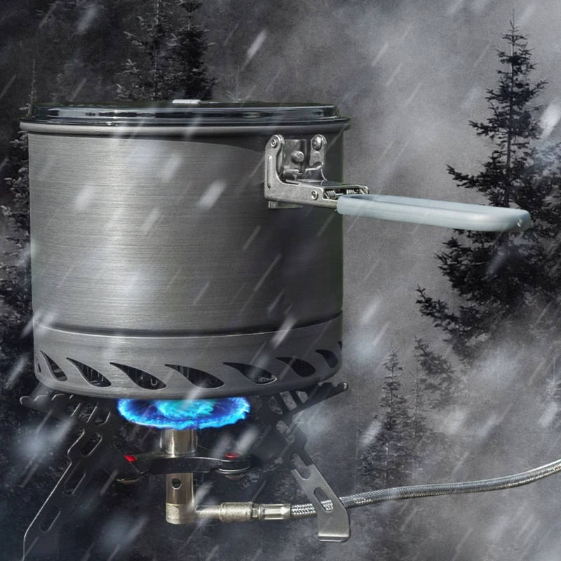 Outdoor Heat Exchange Camping Cooking Pot With Windproof Base Backpacking Stove Pot for Outdoor Backpacking Hiking 24BD