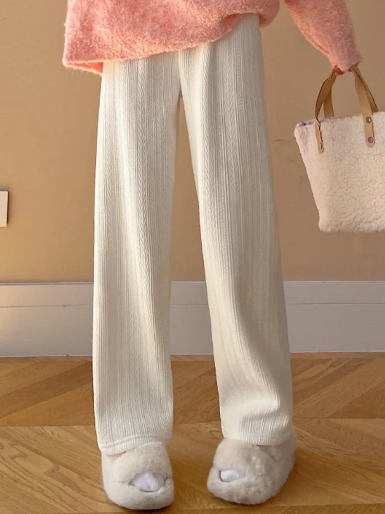 Damen Warme Dicke Weite Hosen Winter Plus Samt Kaschmir Freizeithosen Elastischer Bund Lange Damenhosen – Detail 6