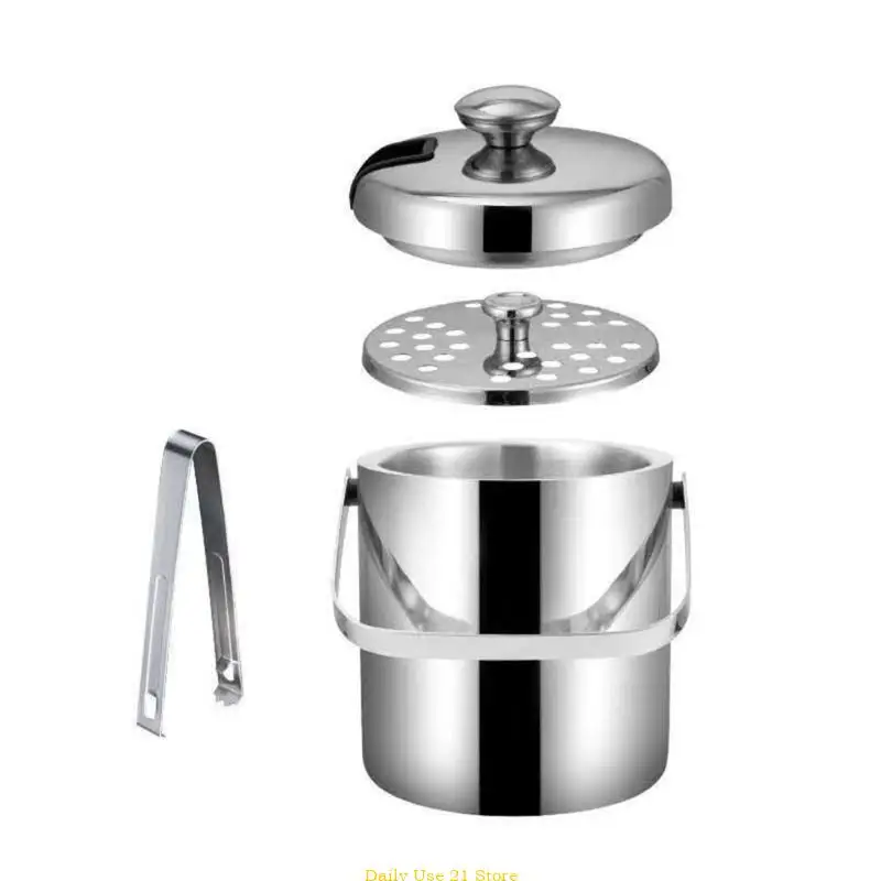 

Double Wall 1.3L Ice Bucket Stainless Steel Ice Container for Wine Drinking Beer