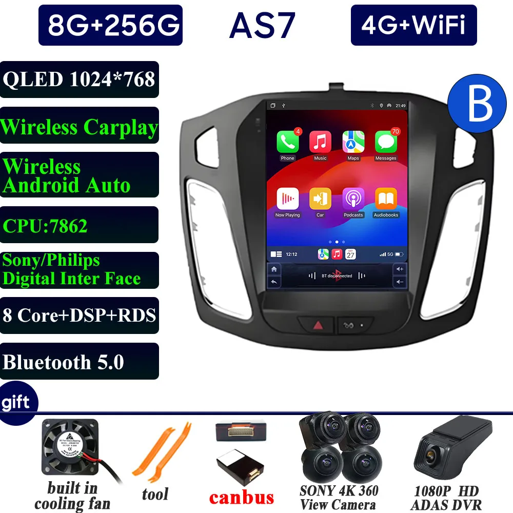 Autoradio Carplay 9.7 Inch Voor Ford Focus 3 Mk3 2011 2012-2019 Navigatie GPS Android Auto Android 15 5G Wifi Unit Geen 2din DVD