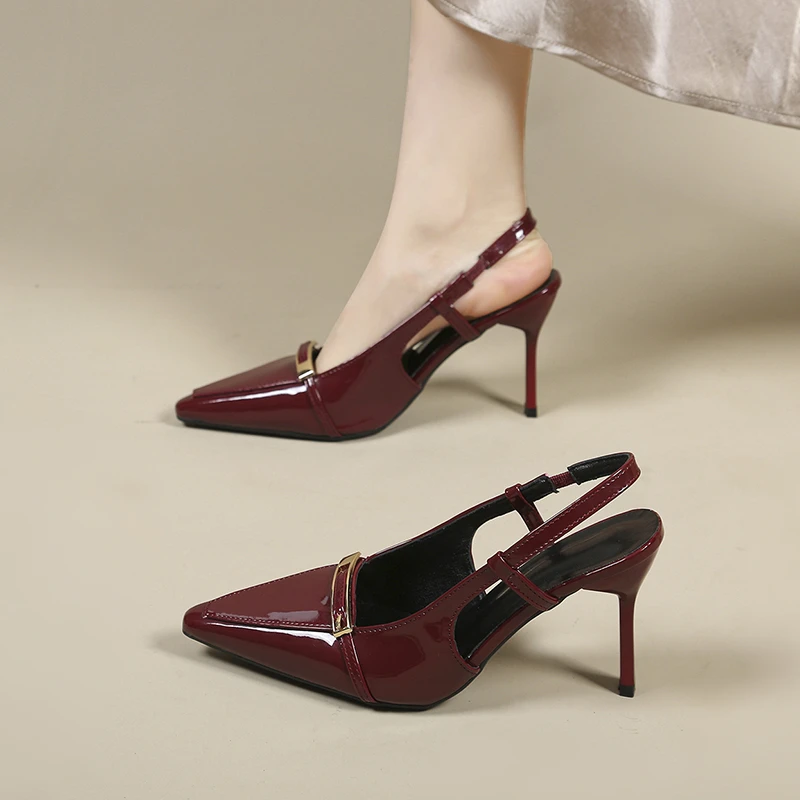 New Summer Fashion Women's Sandals Luxurious Metallic Pointed Toe Sandals Sexy Open Heel Party High Heels by Sandalias Mujer