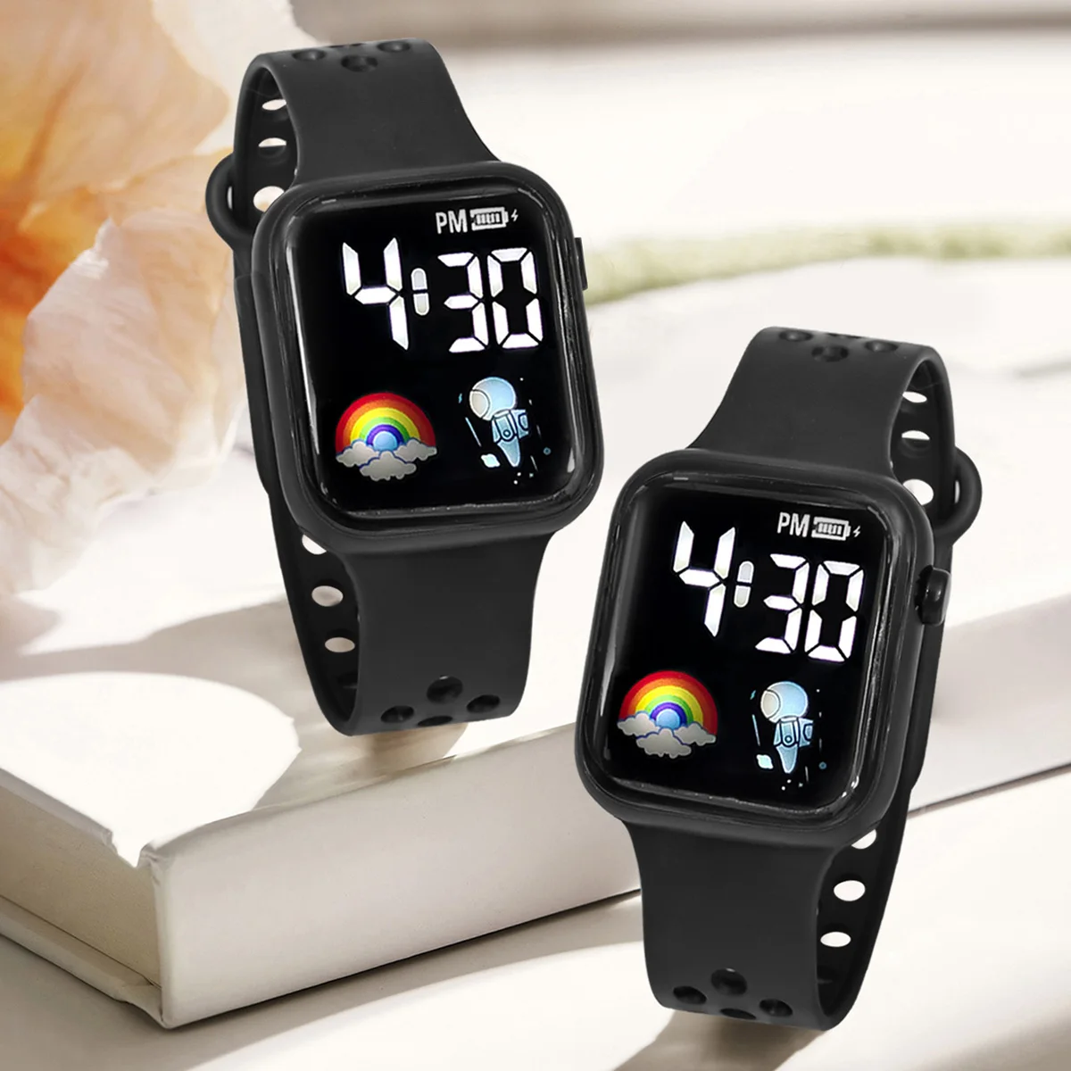 2PCS Smart Watch for Boys and Girls Couple Pair Watch Leisure Sports Rainbow Digital Watch Watch Gift