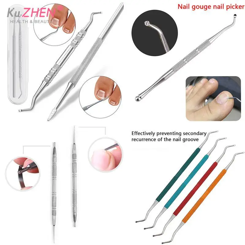 Barra de limpieza para manicura y pedicura, accesorio de acero inoxidable de doble extremo para eliminar suciedad de uñas encarnadas, 1/2 piezas