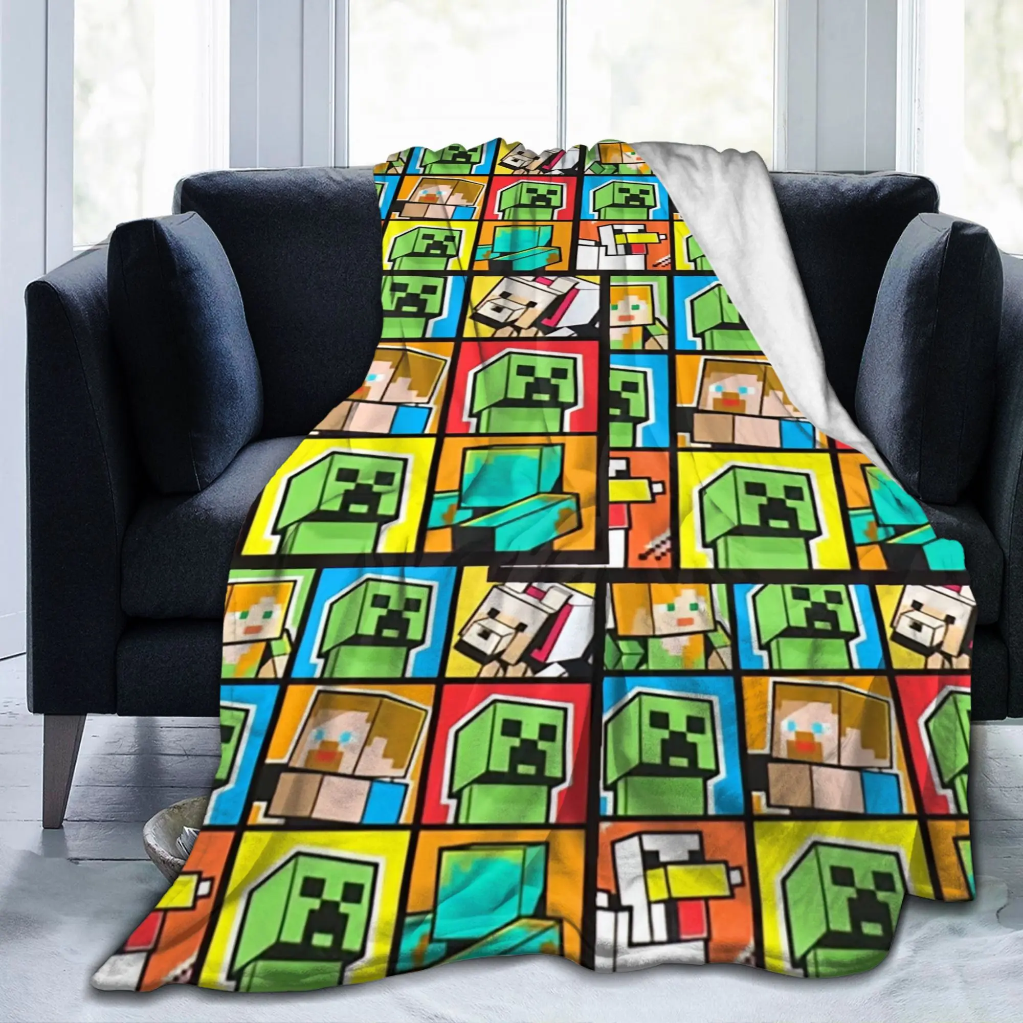 M-Minecrafts Ender Dragon Fight Flannel Blanket  Warm Soft Throw Blanket for Outdoor Camping Graphic Bedspread Sofa Bed Cover