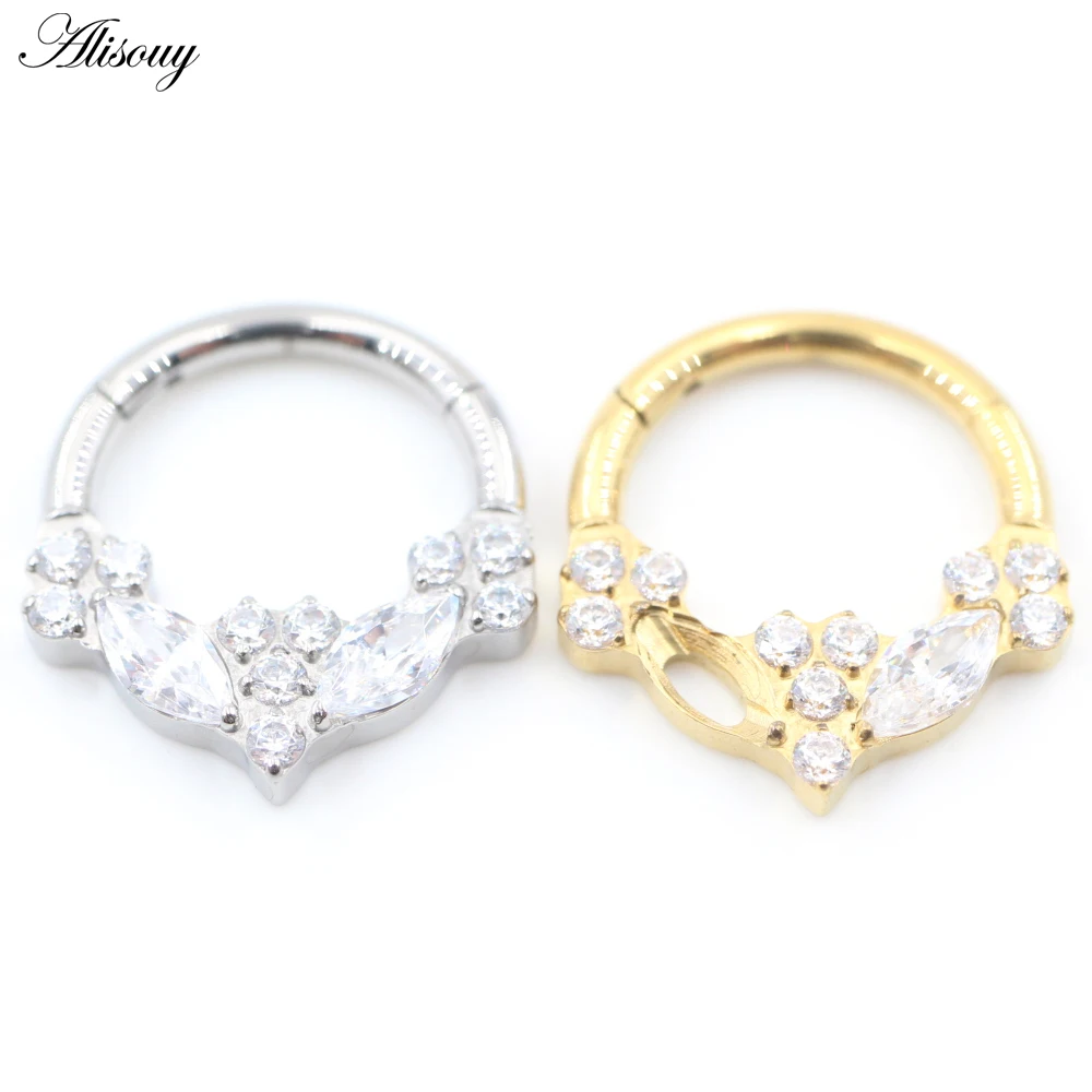 1PC Titanium Square Zircon Hinged Segment Clicker Nose Rings Ear Captive Tragus Septum Cartilage Helix Earring Piercing Jewelry
