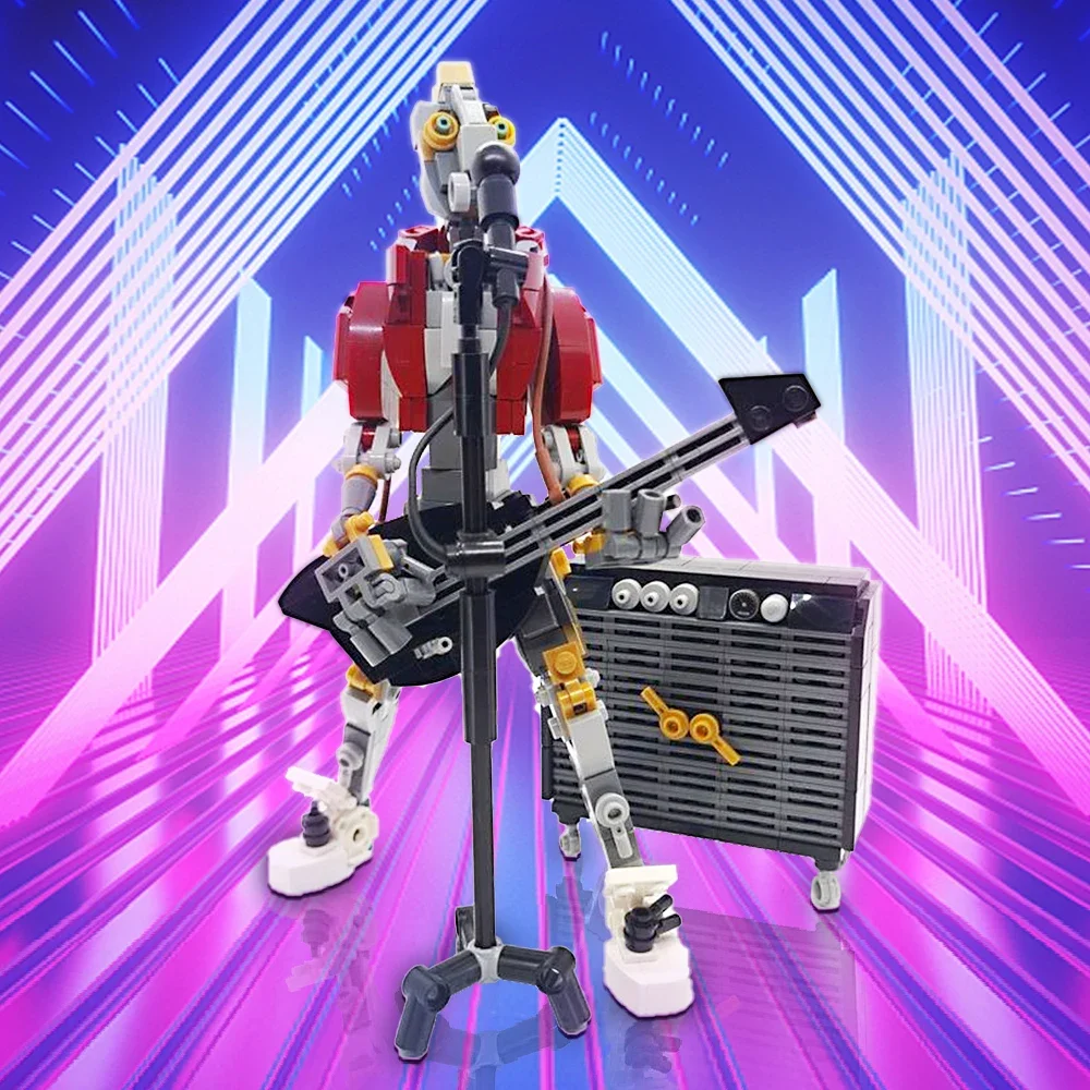 MOC กีตาร์เครื่องเล่นดนตรี Rockerbot Building Blocks รุ่นเสียงและไมโครโฟน Rock Band เล่นอิฐของเล่นเด็กของขวัญ