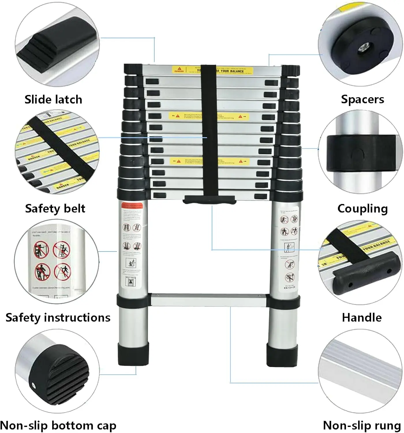 Telescoping Ladder, 16 FT Aluminum Extension Ladder Step Ladders Loft Ladder Attic Ladder Collapsible Ladders for Home, Multi-