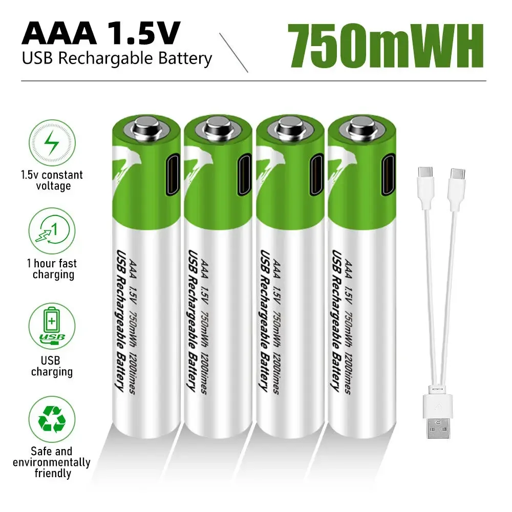 USB Rechargeable Battery АА 1.5V 2600mAh lithium battery 4pcs for Remote Control Mouse Mini fan Electric toy battery + Cable