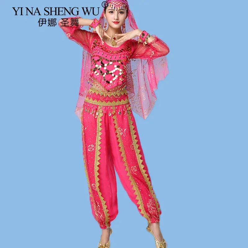 Adult Bollywood Dance Practice Clothing Belly Dancing Long-sleeved Suit Oriental Dance Costume Indian Belly Dance Sets 4 Colors