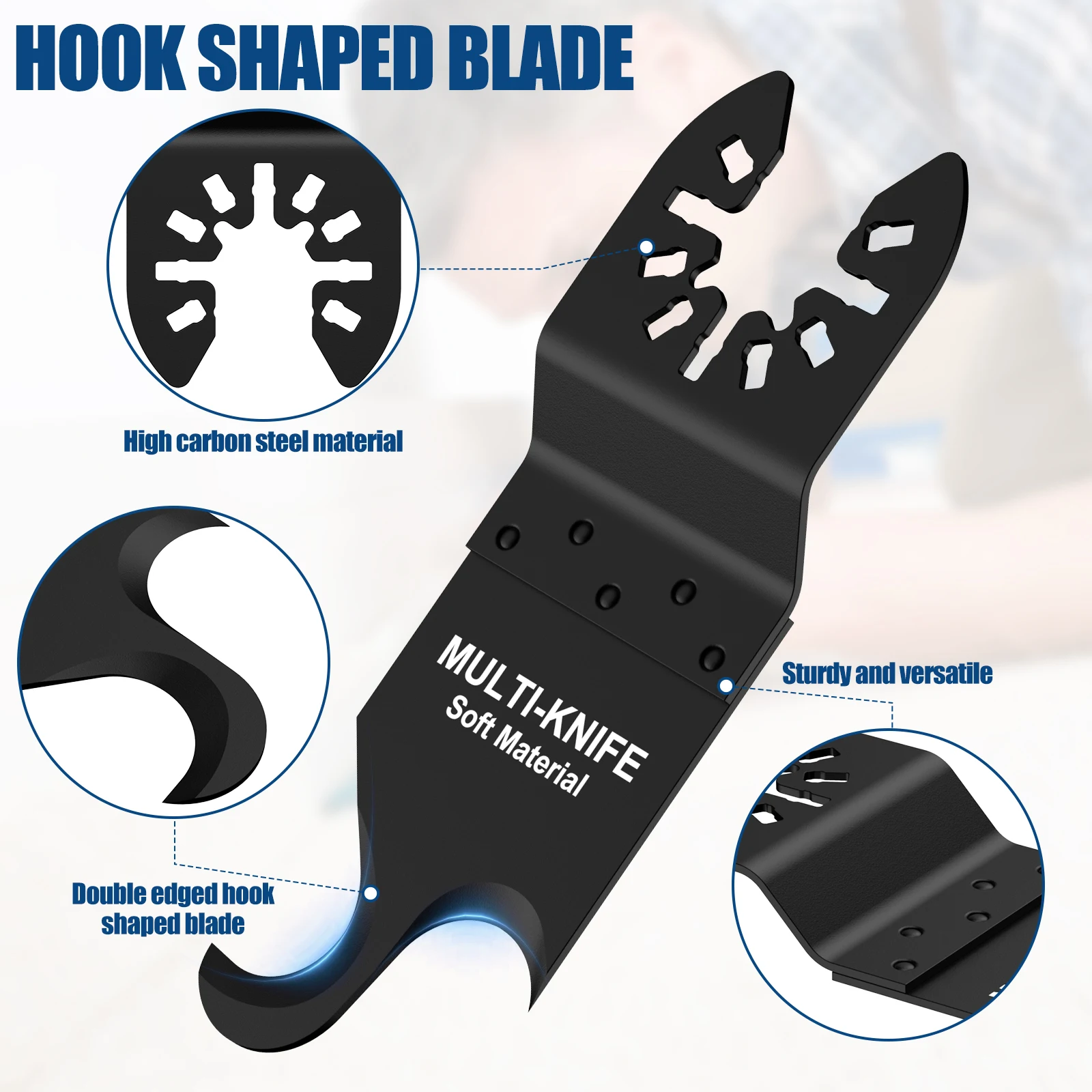 4Pcs Oscillating Multi Tool Hook Knife Blade Set High Carbon Steel Universal Oscillating Saw Hook Blade with 2 Adapter Cutting