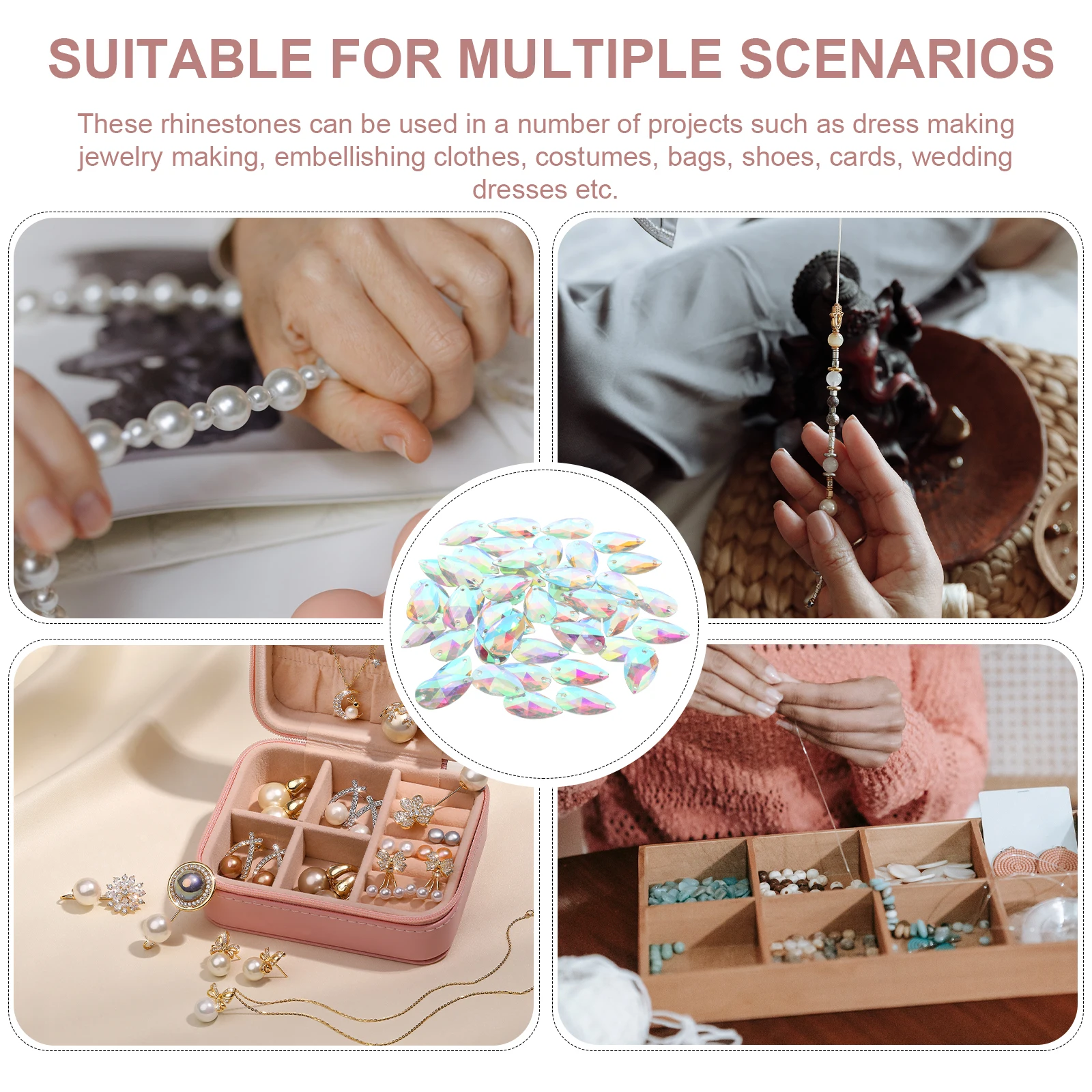 

50Pcs Teardrop Resin Rhinestone Flat Back Sew Or Glue Crystals 17x28mm Costume Embellishment DIY Jewelry Bags Shoes