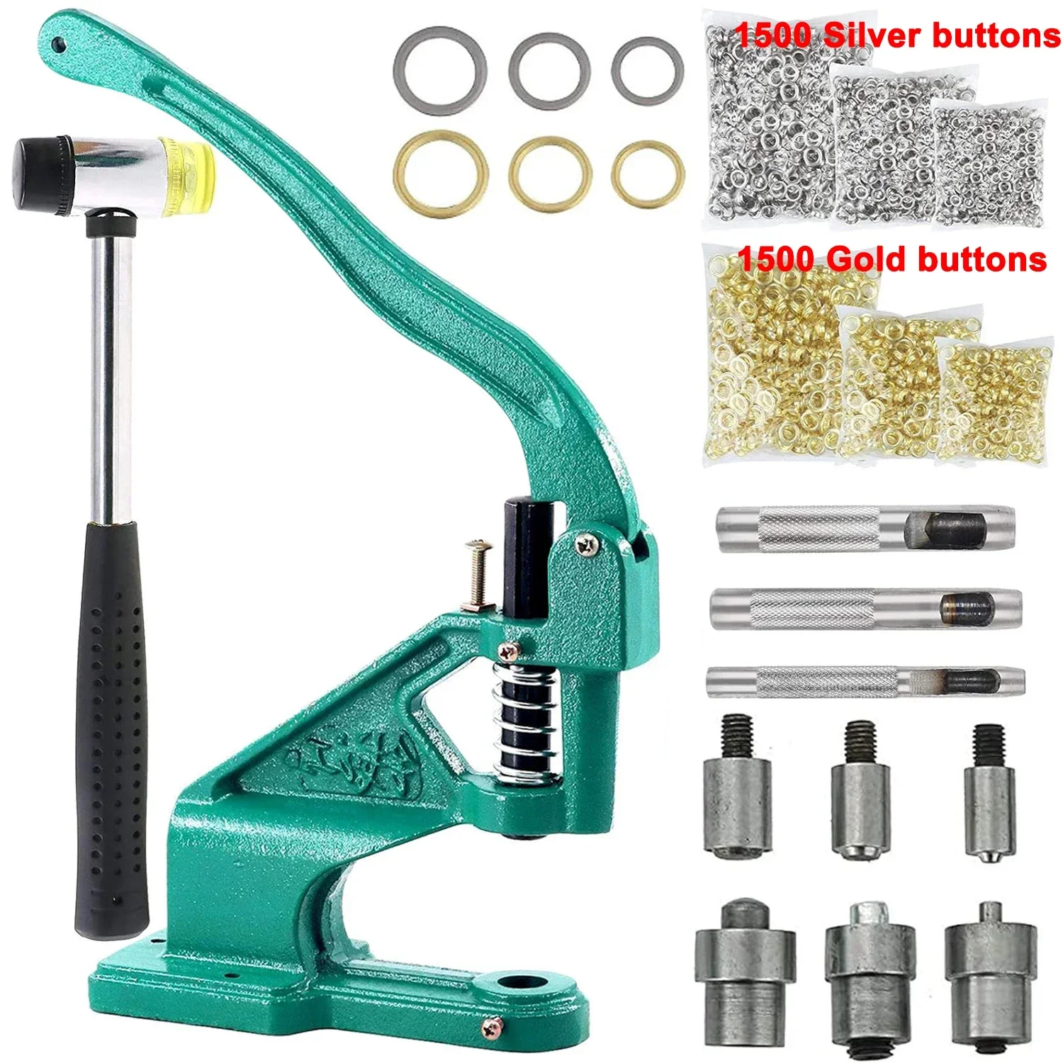 Hand Press Grommet Machine Heavy Duty Grommets Eyelet Tool Kit with 3 Die Handle Cover 3000PCS Grommets & 3PCS Installation Tool