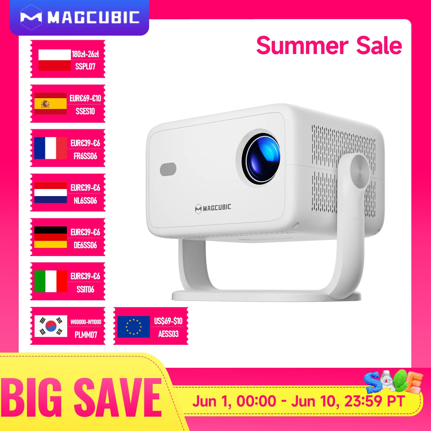 Magcubic – projecteur natif 1080P 650ANSI 8K Android14 L018, avec Correction automatique du Keystone, mise au point, Wifi6 BT5.4, film Portable pour l'extérieur