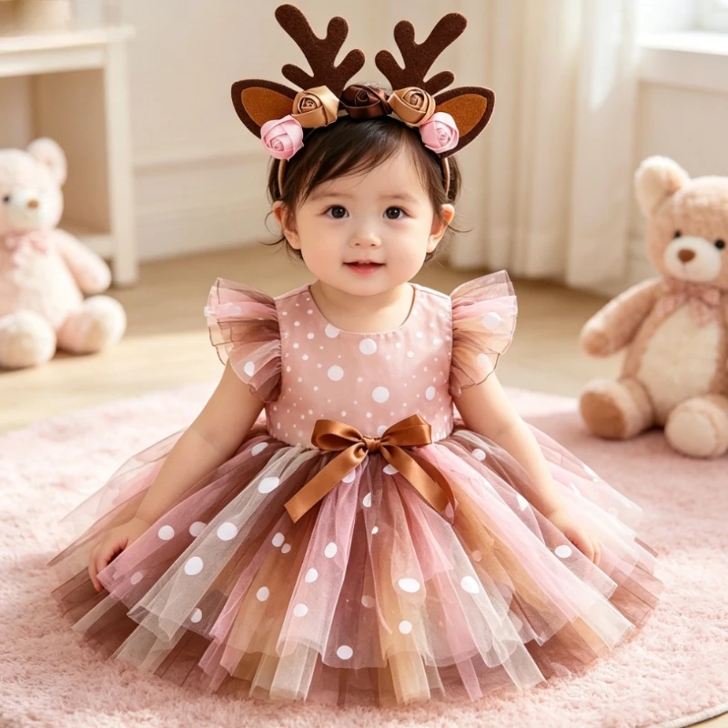 

Baby Girls Deer Tutu Skirt Outfit for Kids New Year Clothes Child Birthday Tutus 0-14Y Girl Christmas Reindeer Costume Toddler