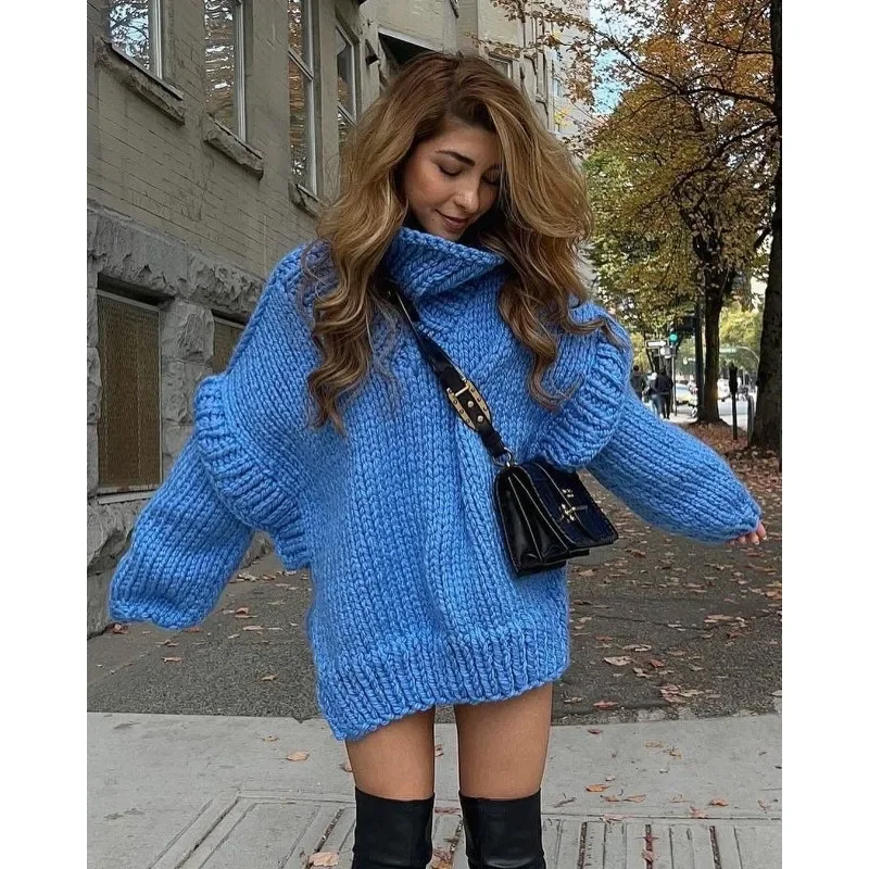 Women's Solid Color Knitted Sweater 2023 Autumn Winter Pullover Sweater Women's Casual Long Sleeve Turtleneck Loose Sweater Top 5