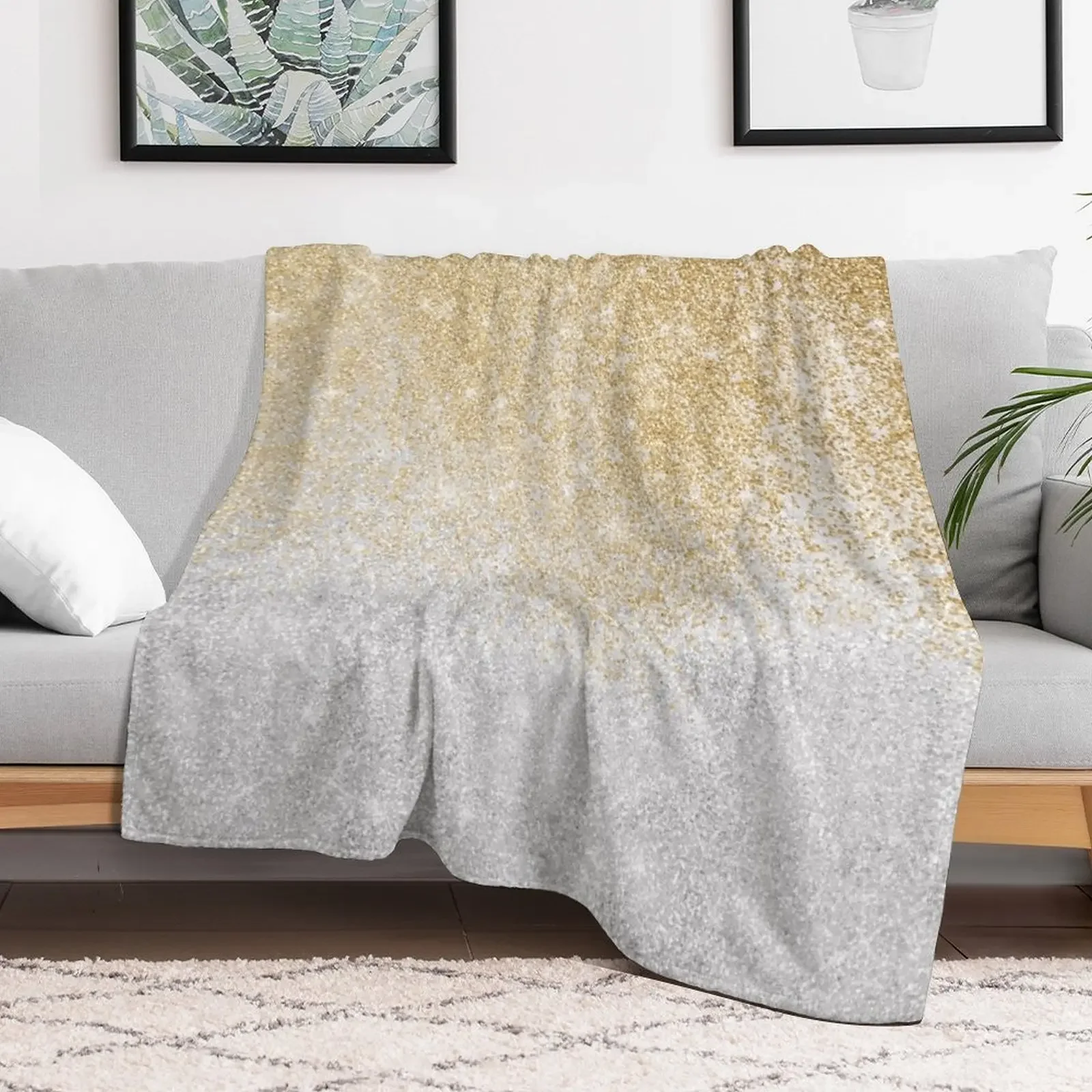 Gold and Silver Glitter Ombre Luxury Design Throw Blanket Warm Throw Blanket Gift for Anniversary