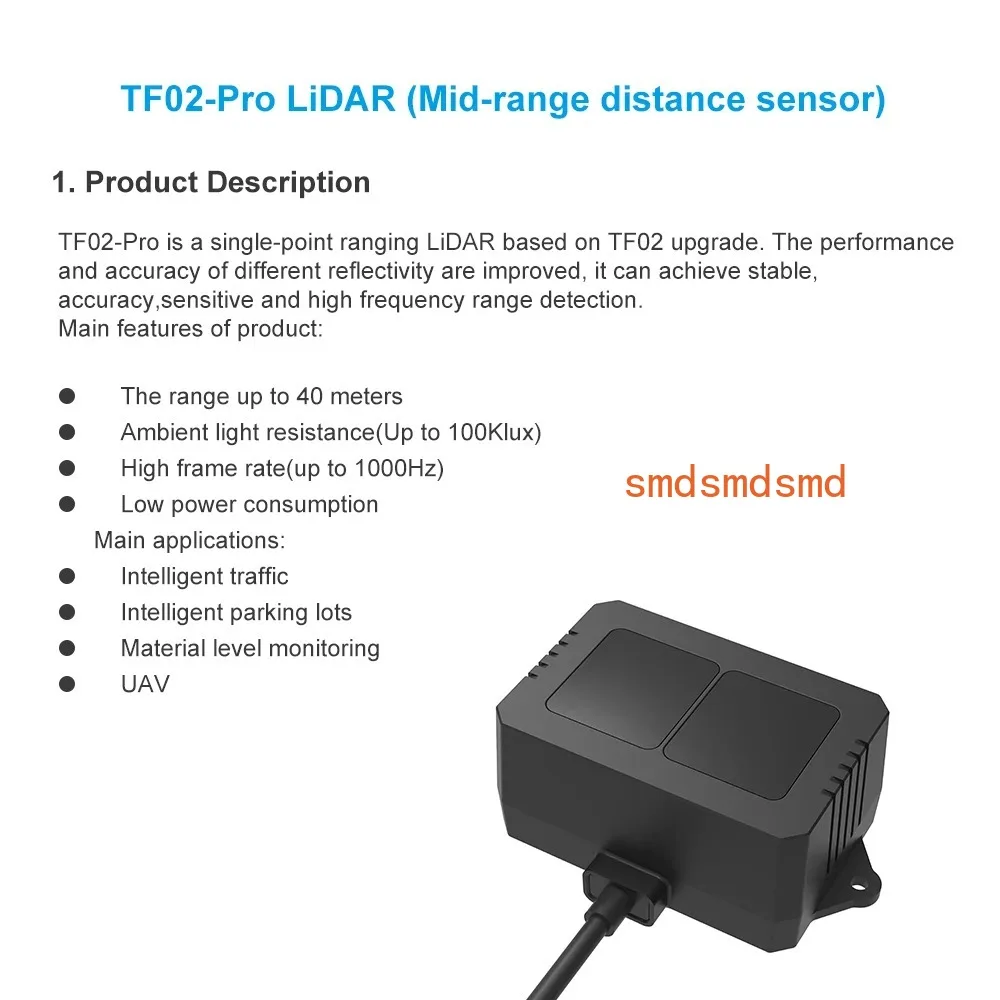 TF02 Pro mid-range distance sensor, 1000Hz Frame Rate&40meters Operating Range Lidar Module for Indoor/Outdoor/Robot