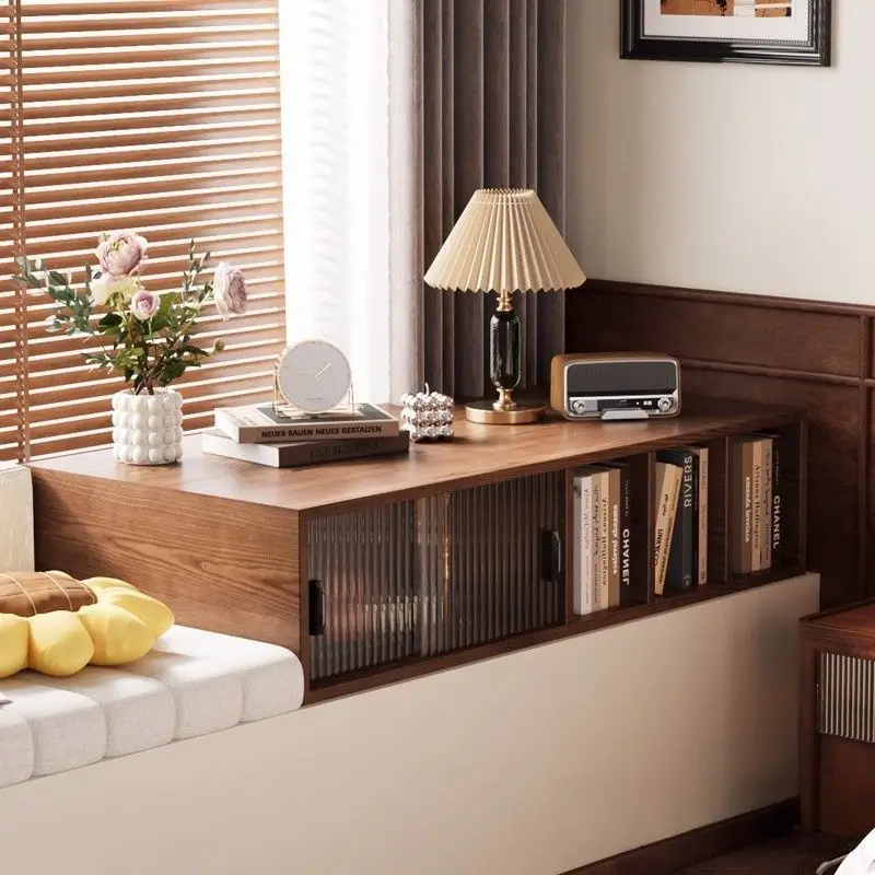 sliding table, bay window cabinet with drawer window sill, desk integrated pull-out balcony, bedroom, storage cabinet