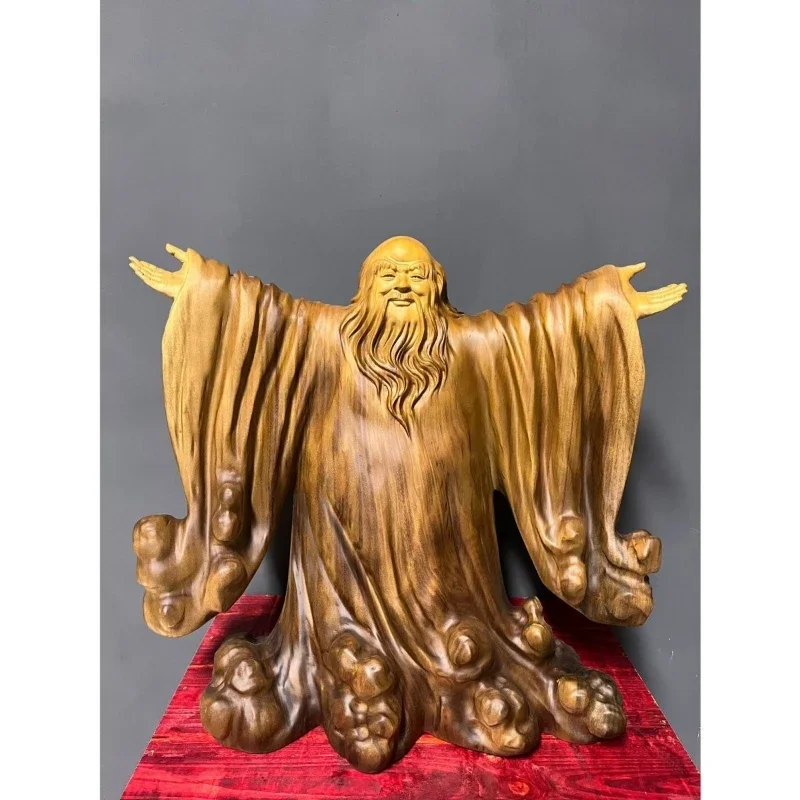 Camphor wood carving Laozi statue ornament home living room office decoration handicraft ornament