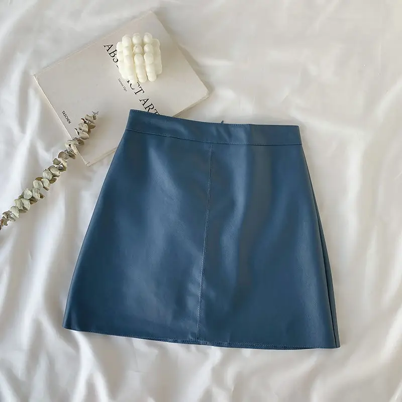 Solid Zipper Wrap Hip Leather Skirt Autumn Winter New Korean High Waist Mini Skirt Female Chic Sexy Club A-line Pu Skirts Women