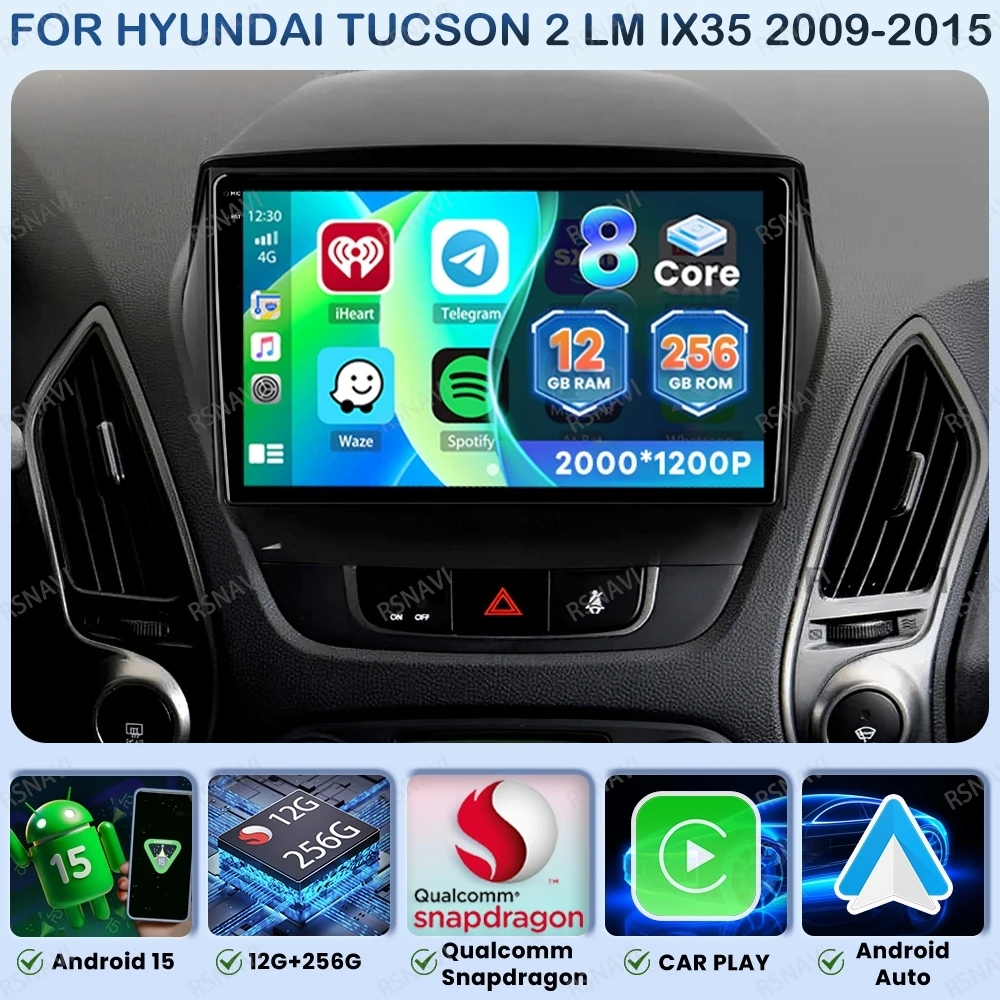 Автомобильное радио Android 15 для Hyundai Tucson 2 LM IX35 2009-2015 Viedo плеер авторадио мультимедийный DVD 5G WIFI навигация 4G LTE DSP