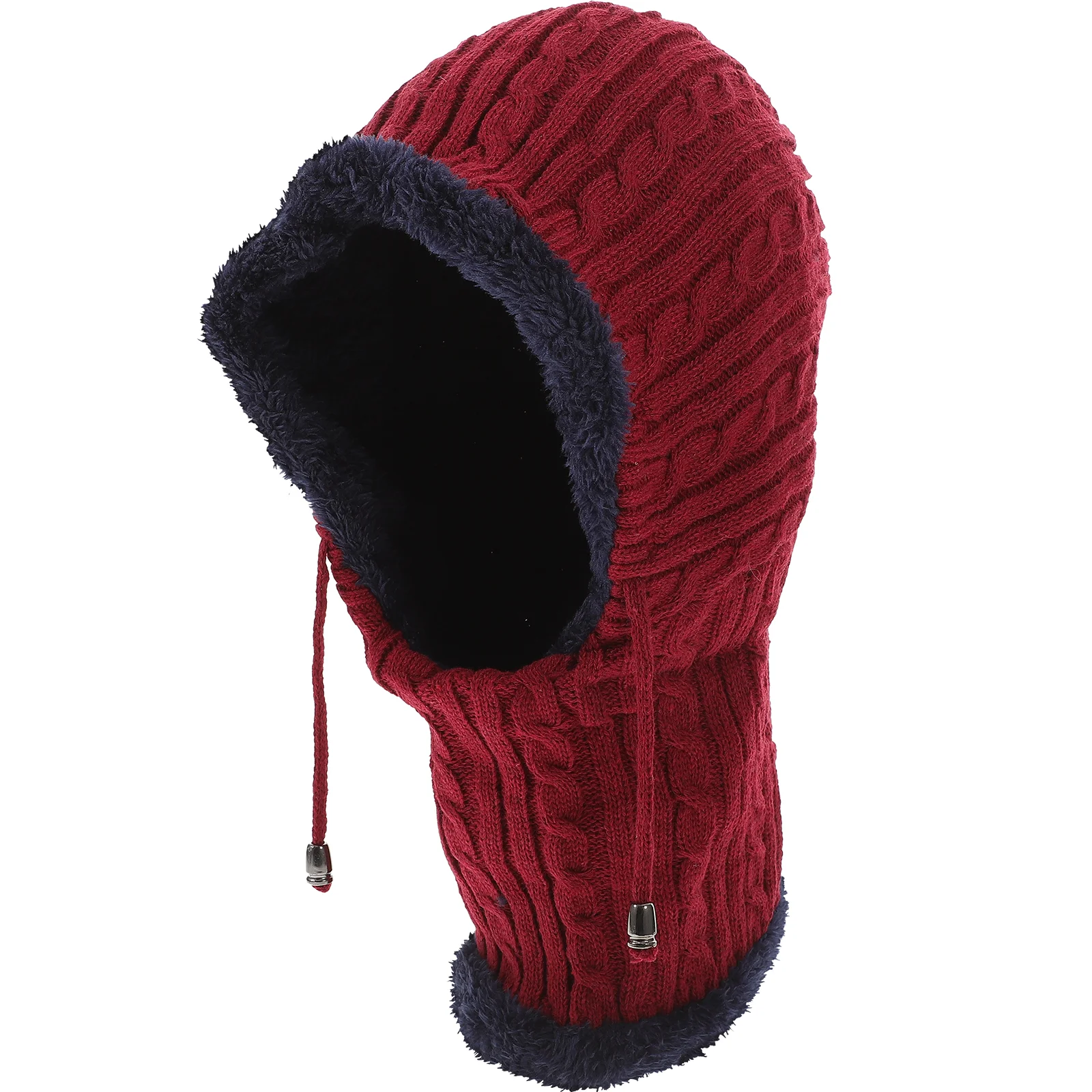 Unisex Winter Outdoor Practical Cycling Ski Hooded Scarf Hat Portable Knitted Thickened Caps for Women Men (Red)