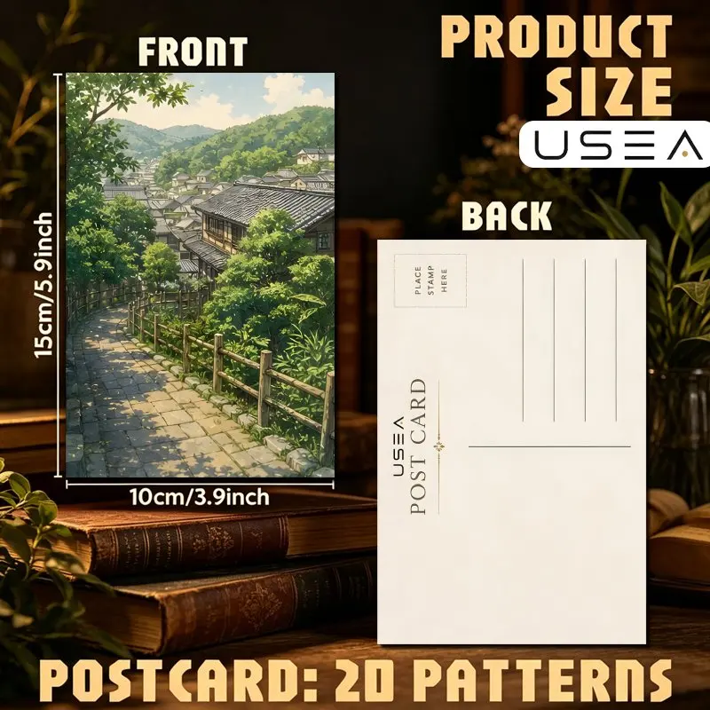 20pcs Postcard Vintage Illustration Style Japanese Rural Natural Landscape Postcards Suitable for Scrapbooking Crafting Wall