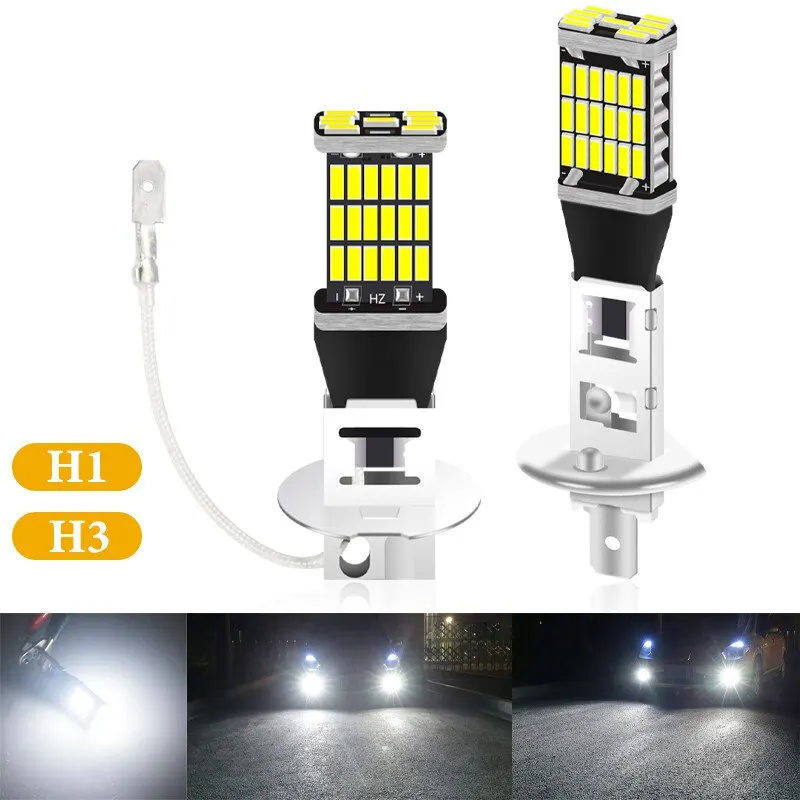 2PCS LED Fog Light H1 LED H3 LED 4014 Chips 45SMD Lamps Bulb Lens 12V Car Bulb Lamps Super Bright Driving DRL Auto Lamp