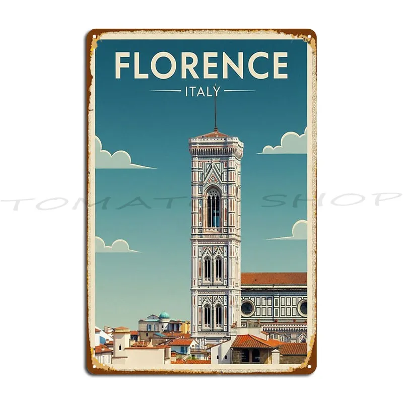 Florence Vintage Travel Giotto S Bell Tower Italy Metal Signs Cinema Mural Pub Mural Create Character Tin Sign Poster