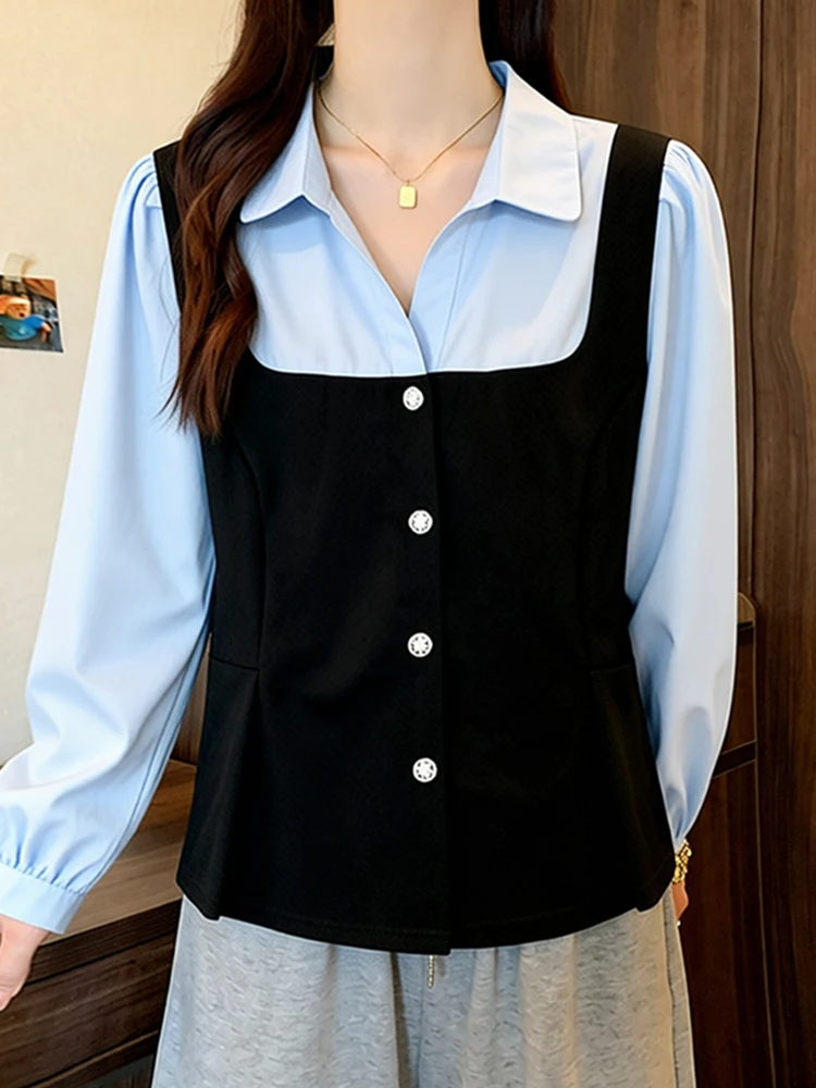 

Женская весенняя мода 2026: Топ большого размера с эффектом утягивания талии, имитация двухслойного дизайна, повседневная одежда