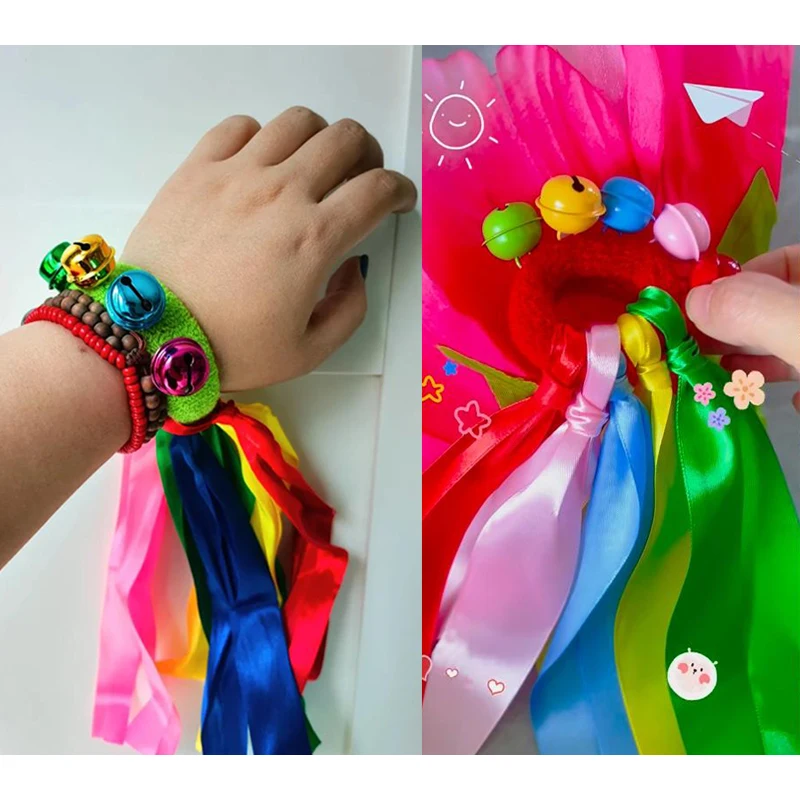 1Pcs 2026Halloween Carnival Cosplay Wrist Ribbon Team Sports Pompom Cheerleading Props Elastic Bracelet With Elastic Rope