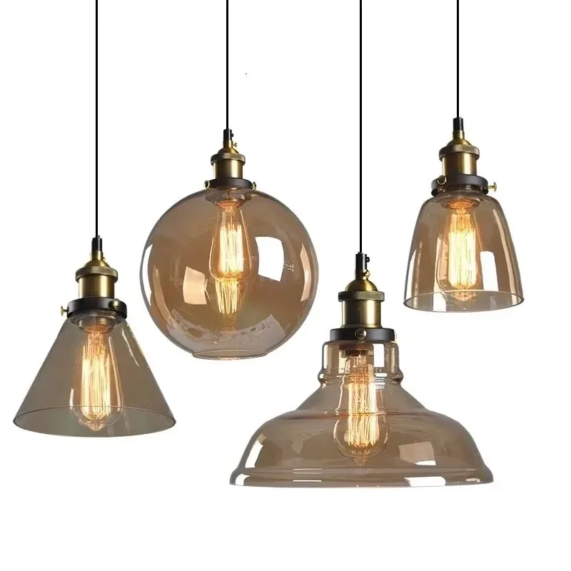 The Nordic  Loft  Modern Bedroom Pendant Lamp with Clear Gray Amber Vintage Pendant Lights Dining Glass Hanging  Light Fixtures