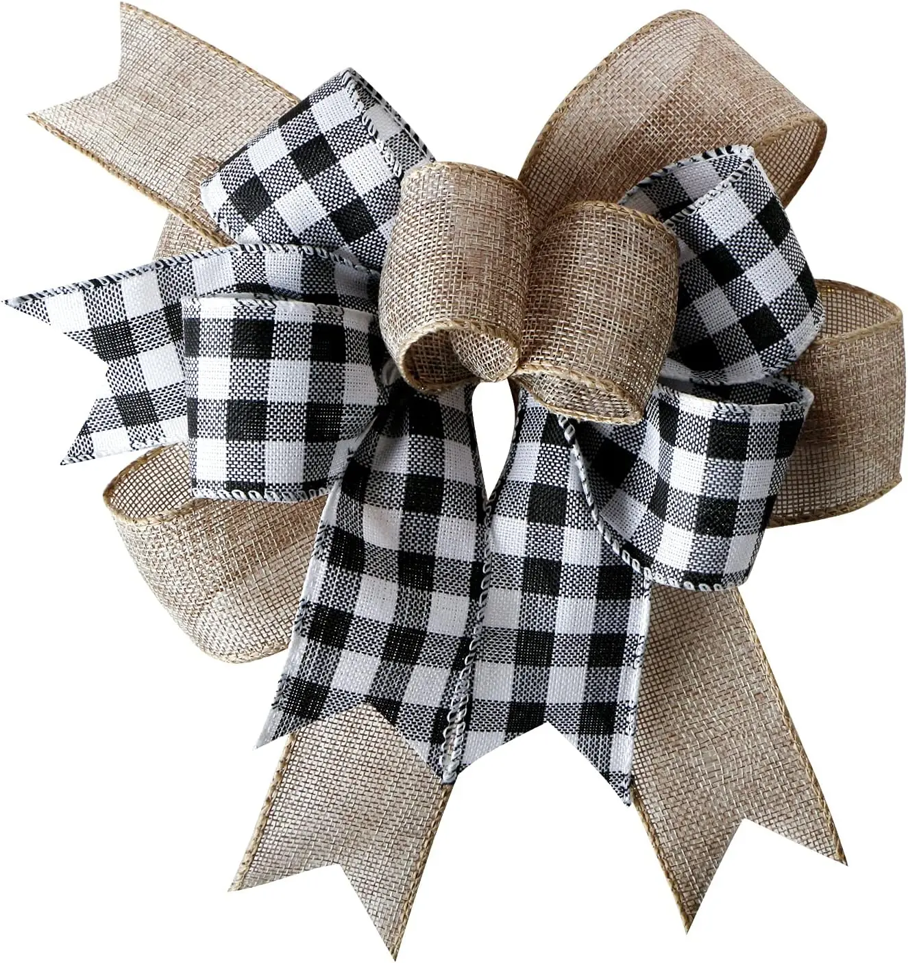 1Pc Plaid Bow Burlap Black White Plaid Bows For Wreath Kitchen Decor Black White Burlap Bows Christmas Wreath Bows