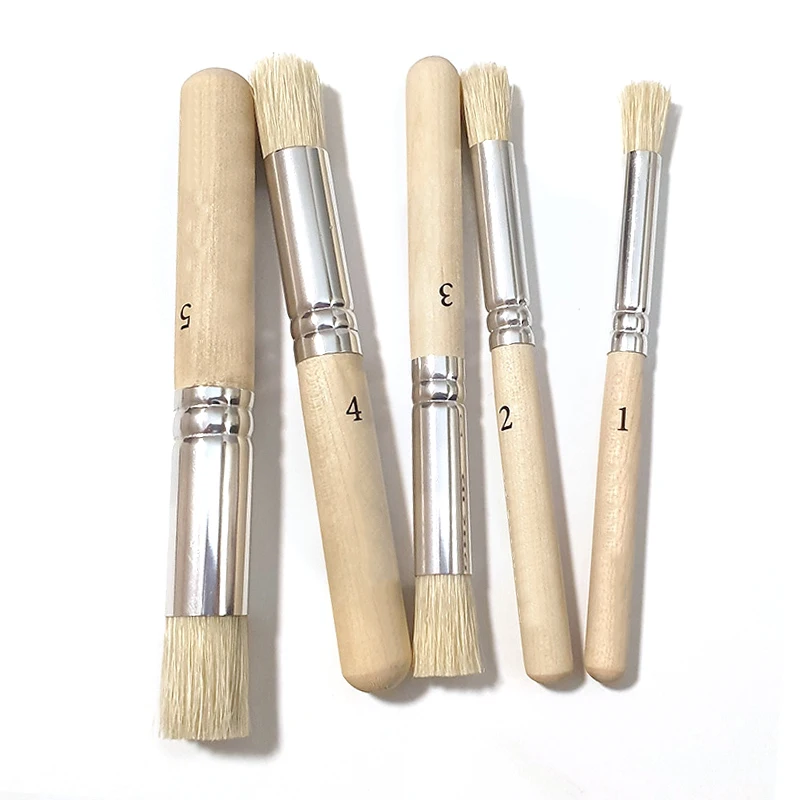 5pcs/Set Bristle Solid Wood Short Pole Oil Round Paintbrushs Mini For Students Art Painting Brush Art supplies