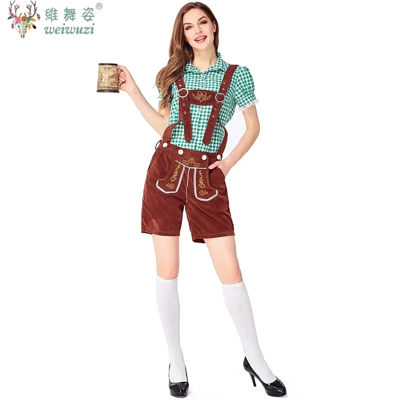 Disfraz de Hallween, ropa tradicional alemana para Festival de la cerveza, mono a cuadros de cuatro colores para mujeres adultas, traje, pantalón para mujeres