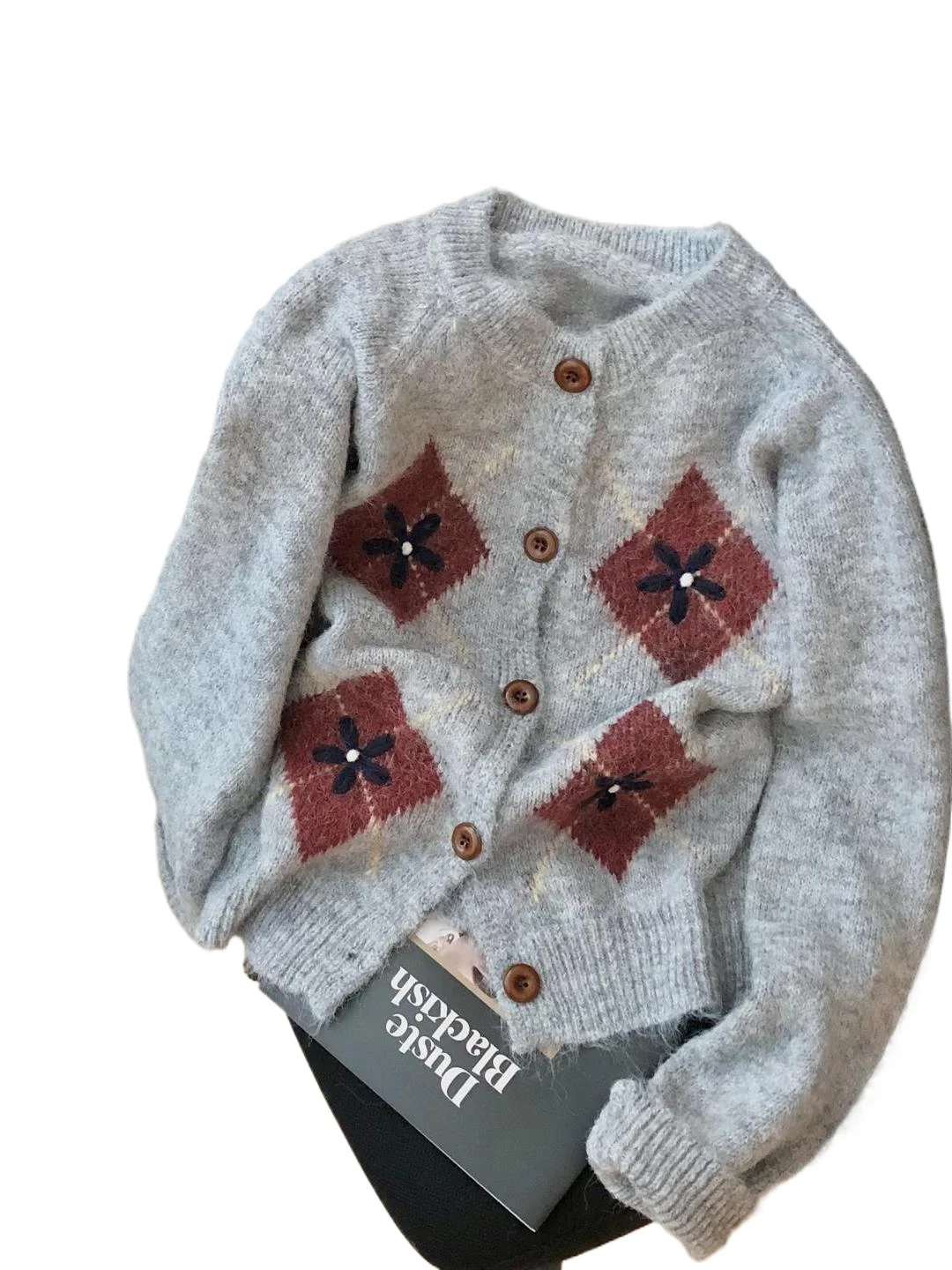 

Корейский свитер в сетку в стиле ретро, ленивый стиль, вязаный кардиган с цветочной вышивкой, женский 2022, новинка осени, свободный с длинными рукавами