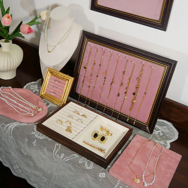 

Pink Acrylic Multi-functional Jewelry Display Stand Ring Holder Earring Organizer Photo Frame Tray Store Boutique Display Prop