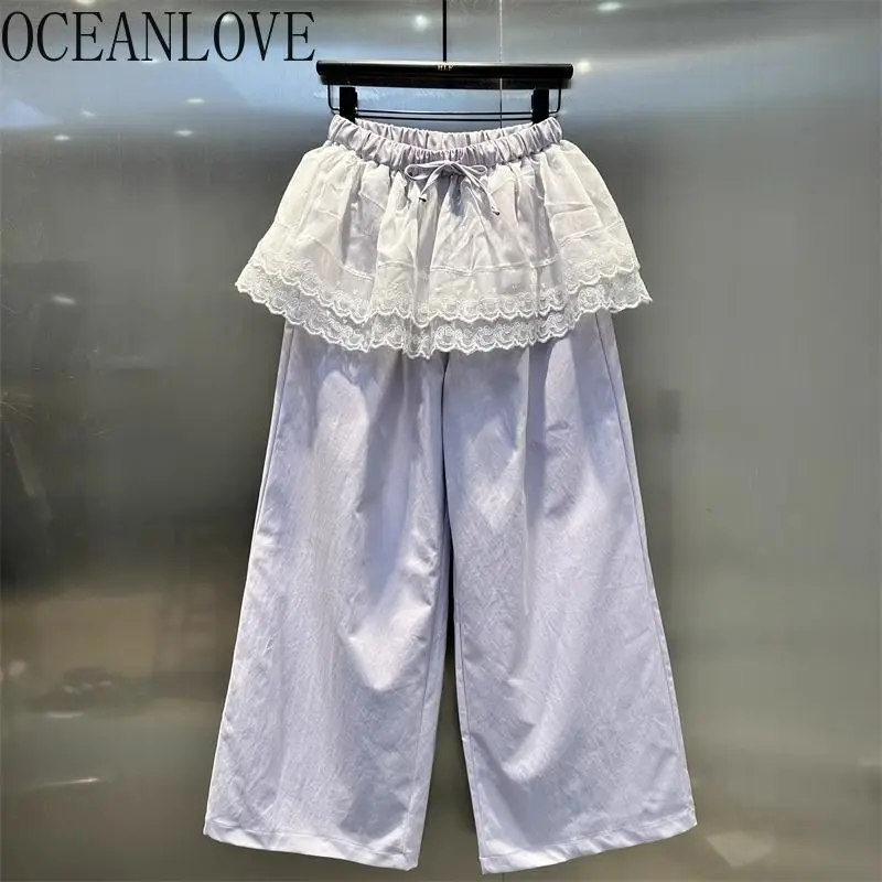 

OCEANLOVE Ankle Length Women Pants Lace Ruffles Y2k Vintage Loose Spring Summer Pantalones Mujer Korean Fashion Trousers