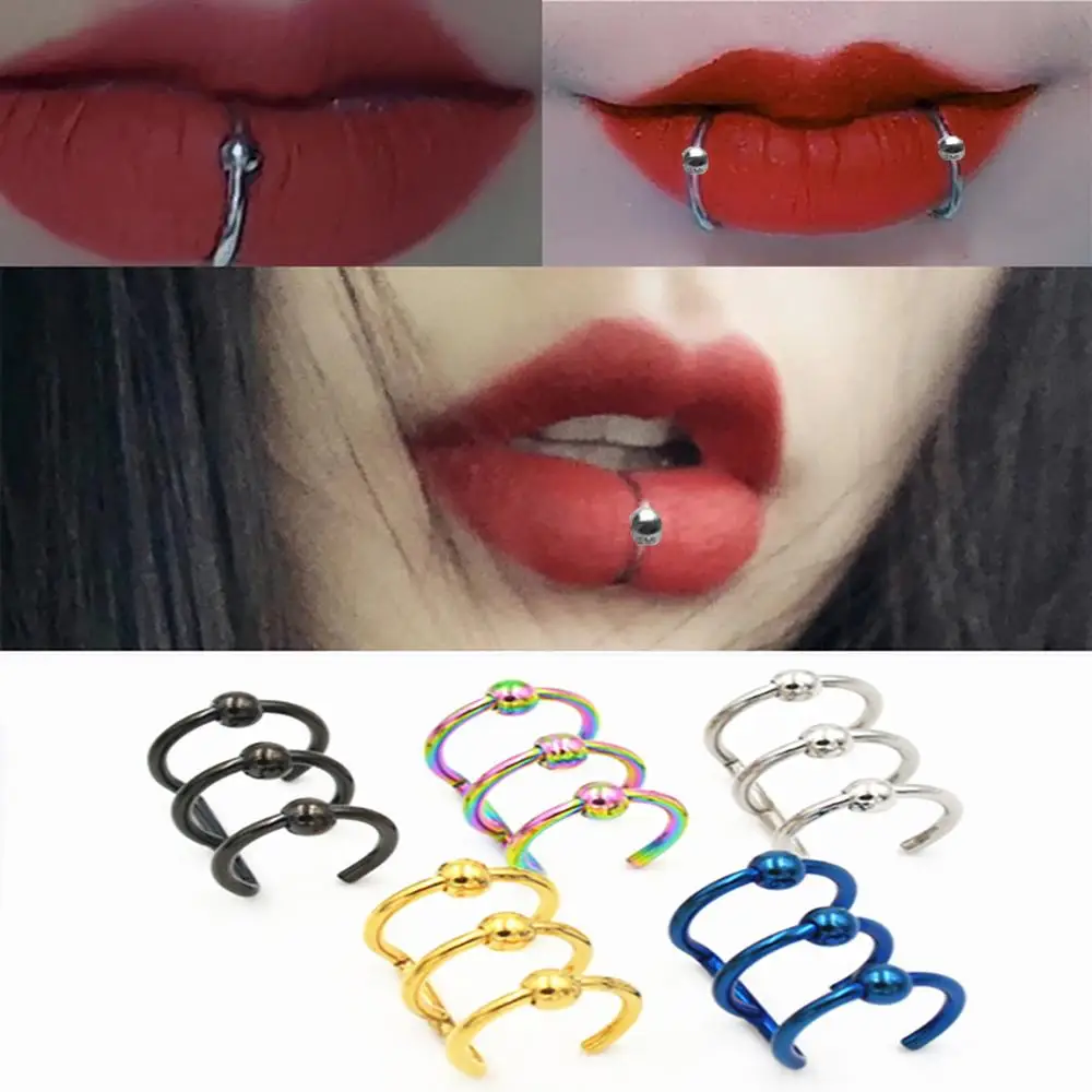 Hip Hop Gifts False Piercing Septum Stainless Steel C shape Lips Ring Fake Nose Ring Clip Earring Body Jewelry