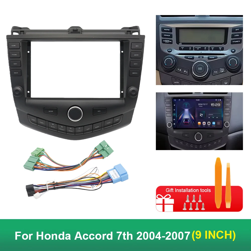 

9-дюймовая рамка для Android-радио для Honda Accord 7 2004 2007, автомобильная стереосистема, панель установки, комплект лицевой панели