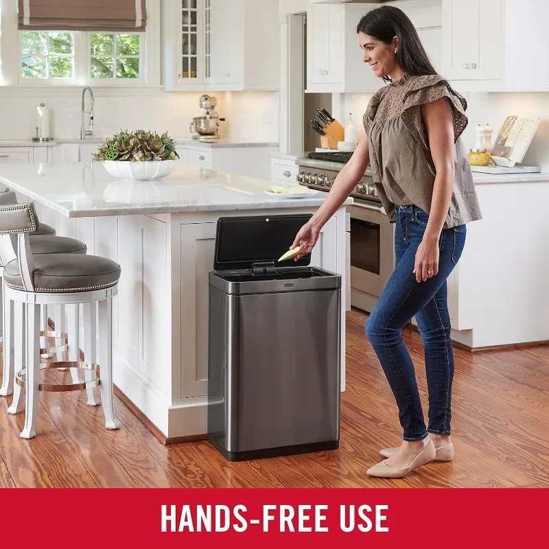 Rubbermaid Elite Stainless Steel Sensor Trash Can for Home and Kitchen, Batteries Included, 12.4 Gallon, Charcoal