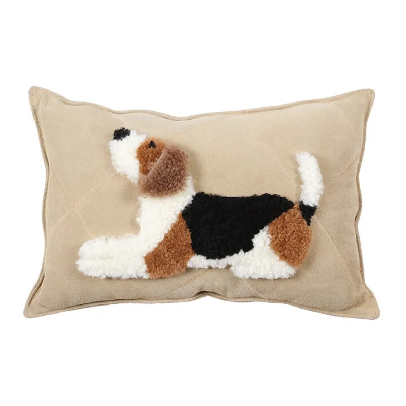 

Cartoon wool cowhide throw pillow Teddy Schnauzer Bigbear Nordic design sofa leather cushion