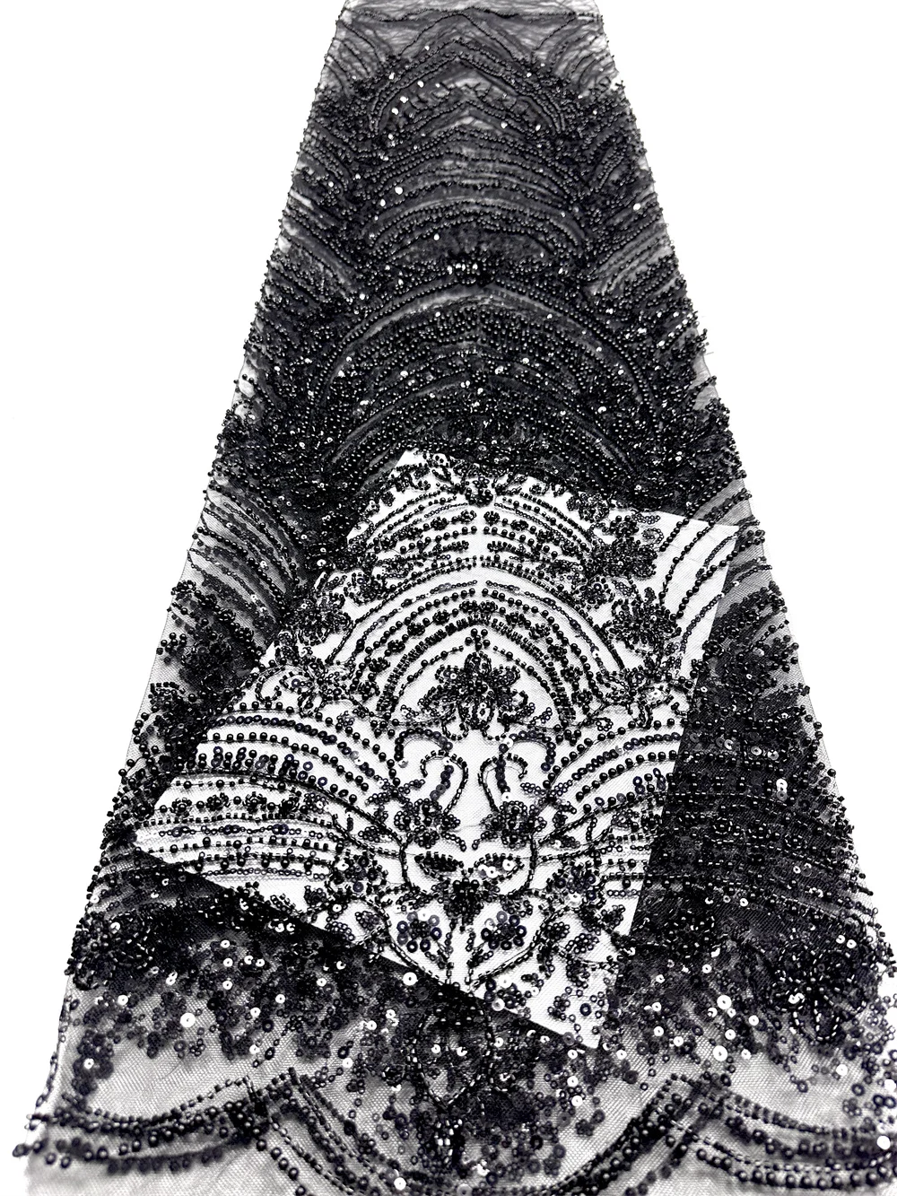 

New Black Sequins African French Mesh Beaded Lace Fabric 2026 High Quality Lace Nigeria Luxury Lace Fabric For Party Dress Women
