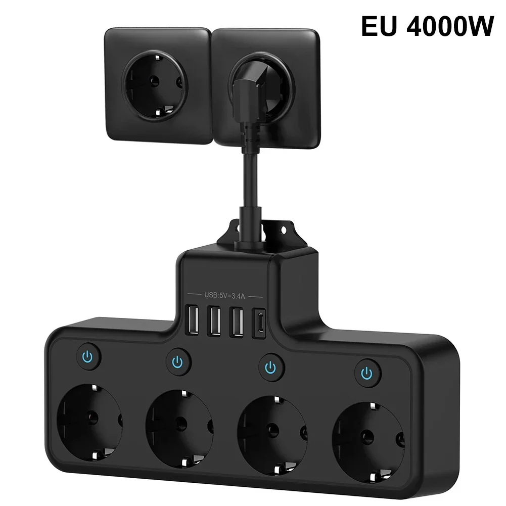

Simplify Your Charging Needs with 16A 4000W 4Way Power Strip Individually Switchable EU Sockets and USB Ports