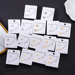 3 Pairs Hypoallergenic Stainless Steel Stud Earrings Set For Women Girl Geometric Heart Star Moon Mini Earrings Wedding Jewelry