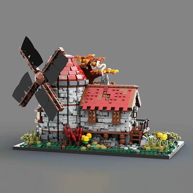 中世の城 Moc ビルディングブロック 中世の風車技術 モジュラービルディングブロックモデル ギフト クリスマスおもちゃ DIY セット組み立て