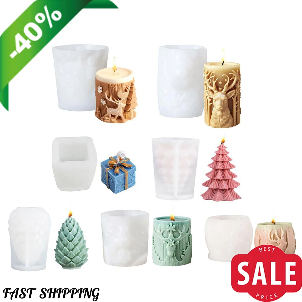 

Рождественские формы для свечей, силиконовые 3D тисненые Санта-Елки, падубный цилиндр, силиконовая форма для смолы, свечи, мыло, воск, рождественское украшение